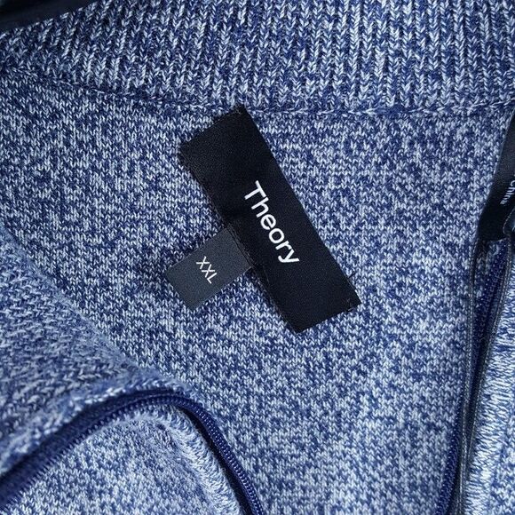 THEORY Sweater Mens XXL Blue 1/4 Zip Pullover Cotton Marled Knit WALTON $245 - Picture 2 of 8